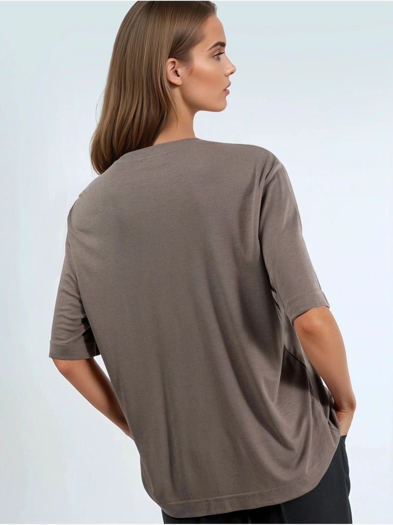 T-shirt oversize girocollo a coste busem Marrone chiaro - Kiabi