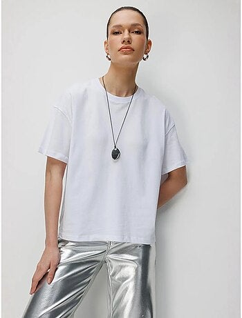 T-shirt oversize girocollo tinta unita con spacchi mixray