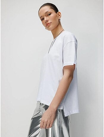 T-shirt oversize girocollo tinta unita con spacchi mixray