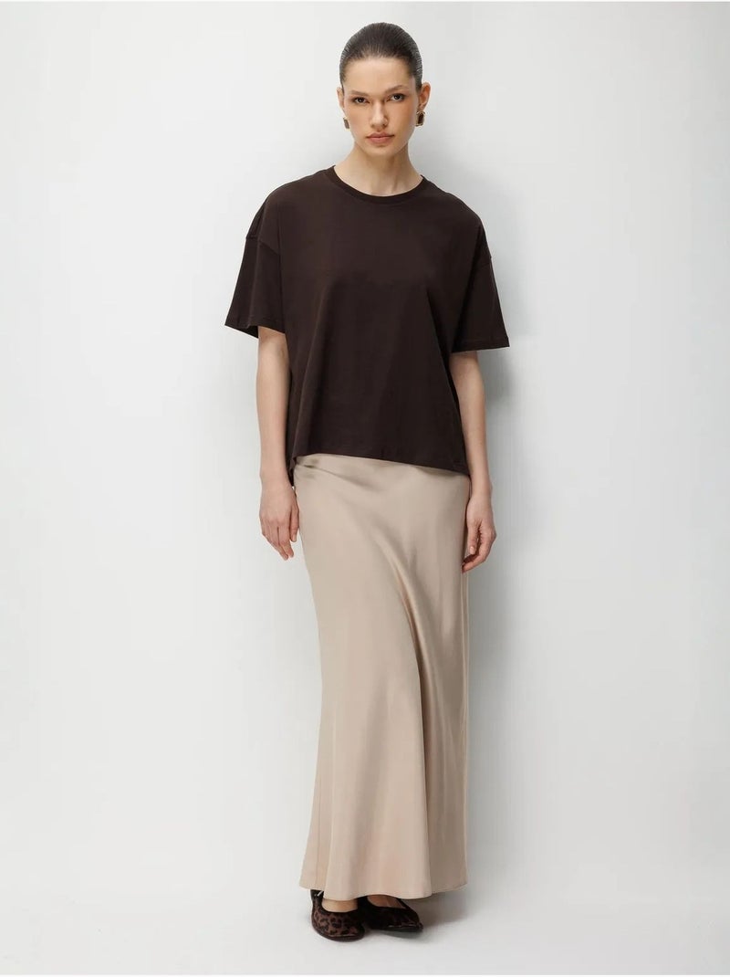 T-shirt oversize girocollo tinta unita con spacchi mixray Marrone cioccolato - Kiabi