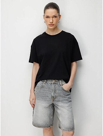 T-shirt oversize girocollo tinta unita con spacchi mixray