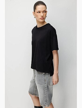 T-shirt oversize girocollo tinta unita con spacchi mixray