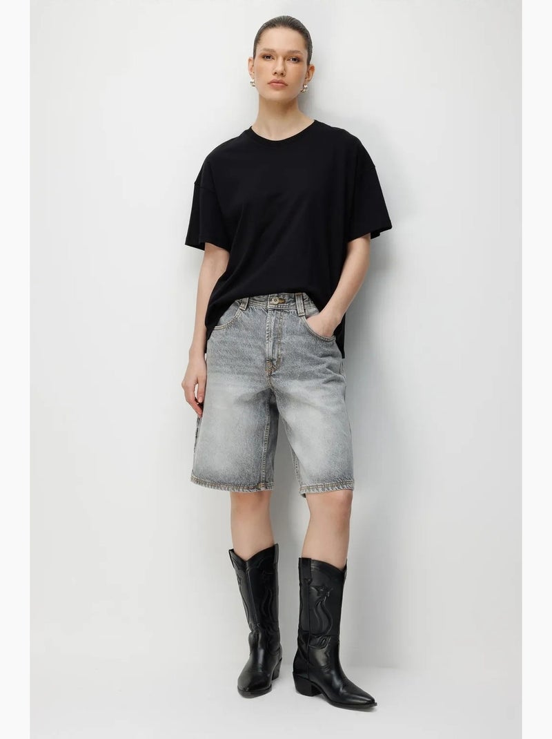 T-shirt oversize girocollo tinta unita con spacchi mixray Nero - Kiabi