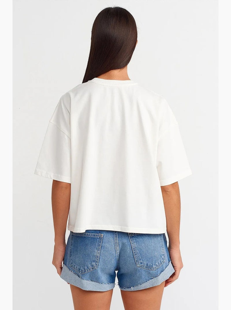 T-shirt oversize in cotone con girocollo dilvin Ecru - Kiabi