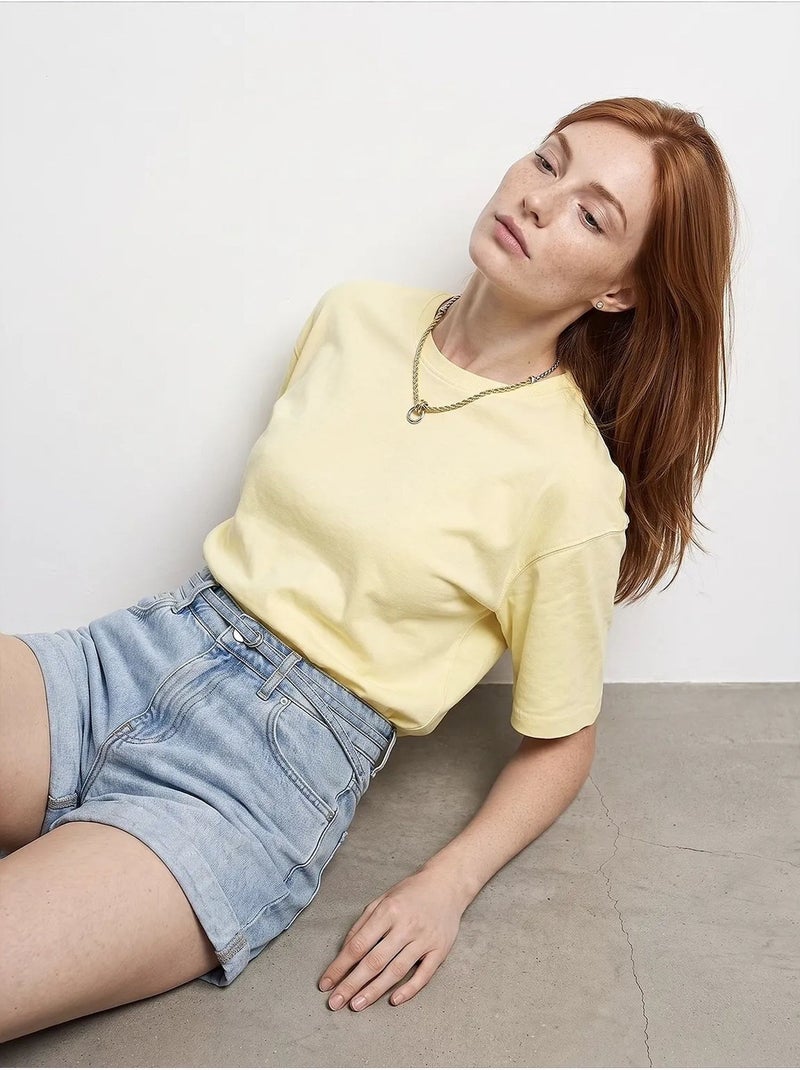 T-shirt oversize in cotone con girocollo dilvin Giallo limone - Kiabi