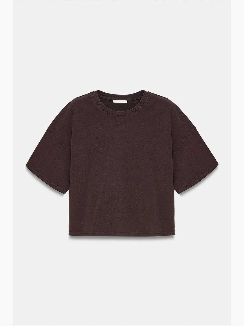 T-shirt oversize in cotone con girocollo dilvin Marrone - Kiabi