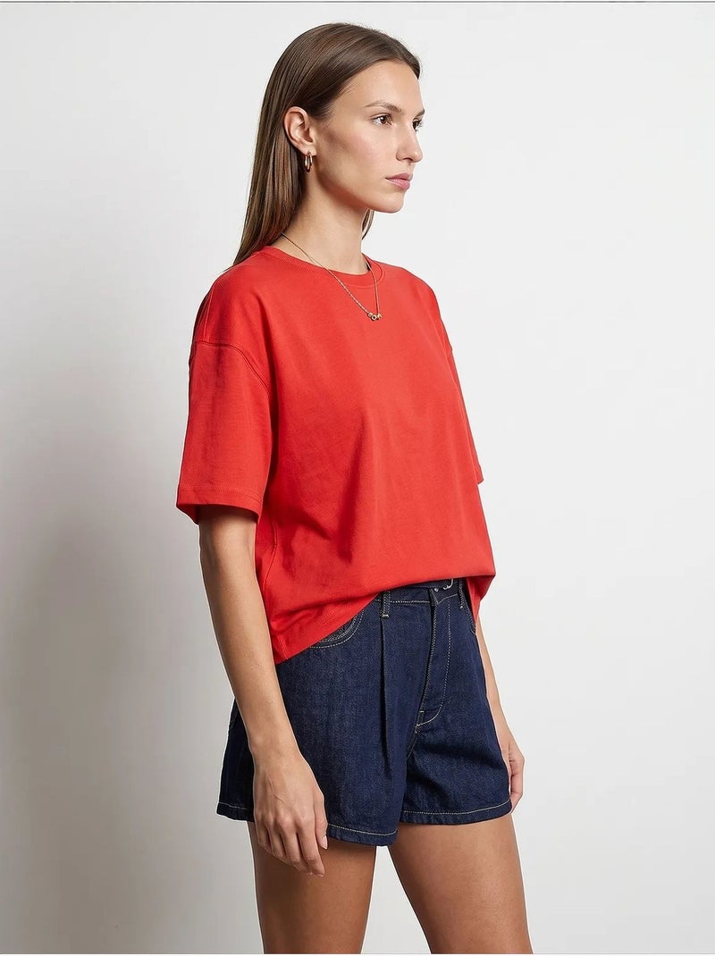 T-shirt oversize in cotone con girocollo dilvin Rosso - Kiabi
