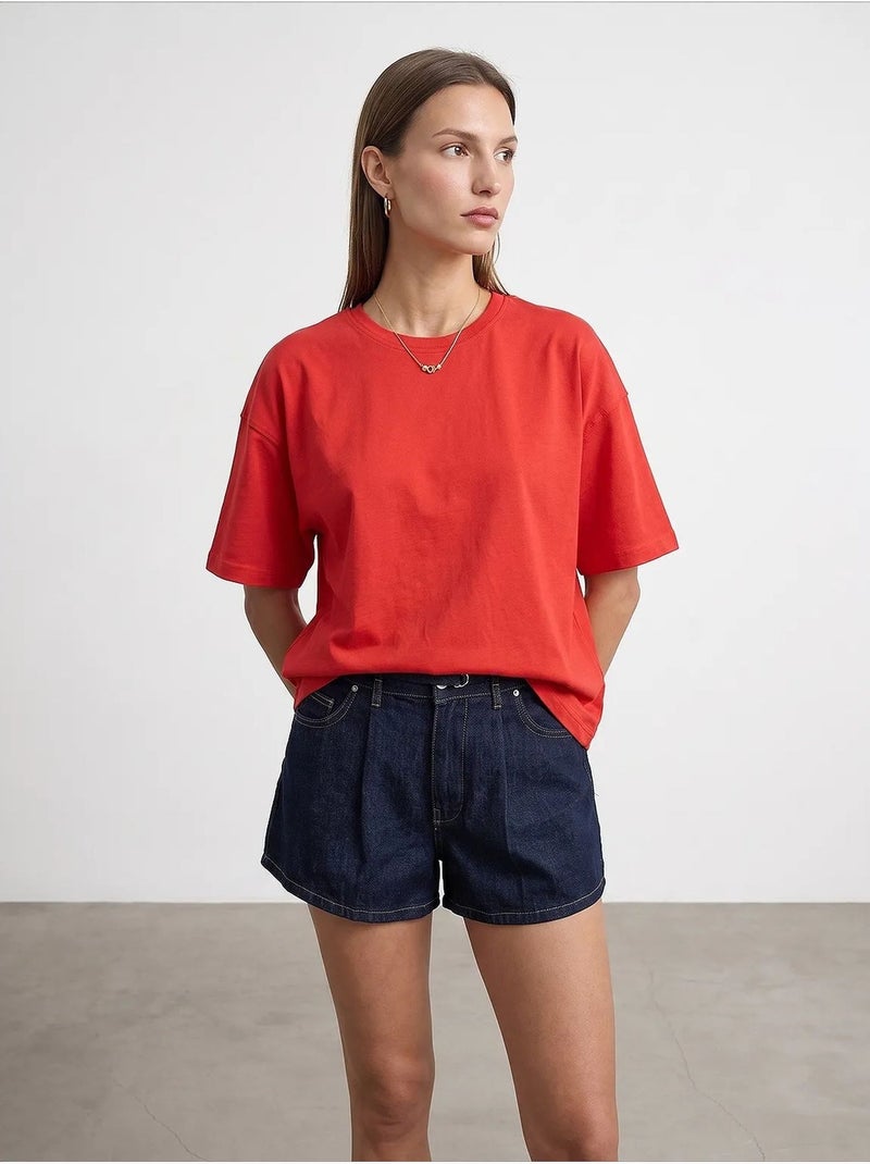 T-shirt oversize in cotone con girocollo dilvin Rosso - Kiabi