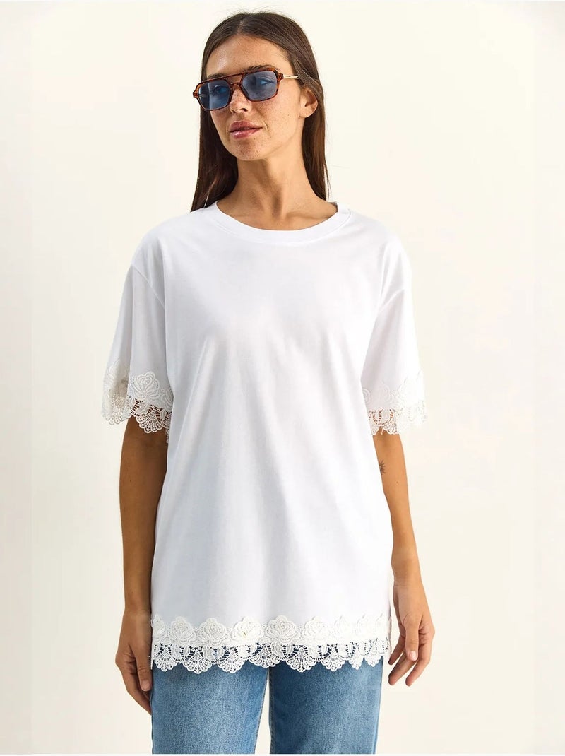 T-shirt oversize in cotone con girocollo lucci Bianco - Kiabi
