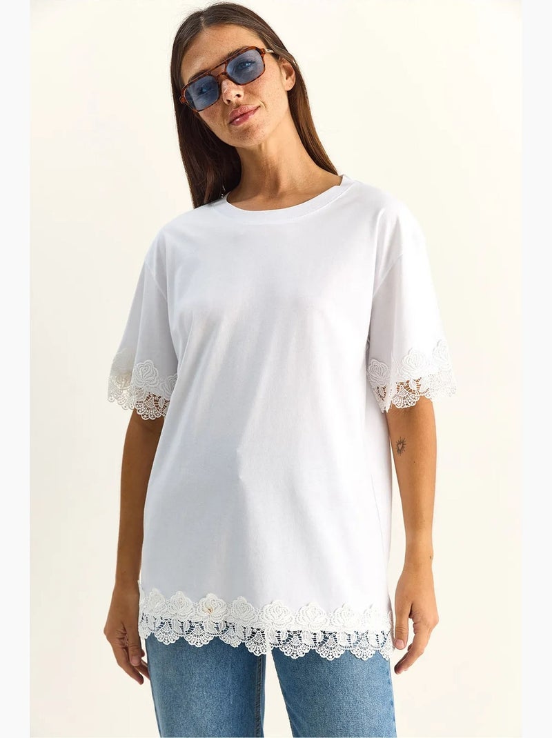 T-shirt oversize in cotone con girocollo lucci Bianco - Kiabi
