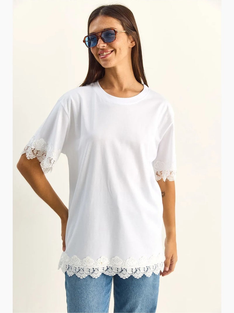 T-shirt oversize in cotone con girocollo lucci Bianco - Kiabi