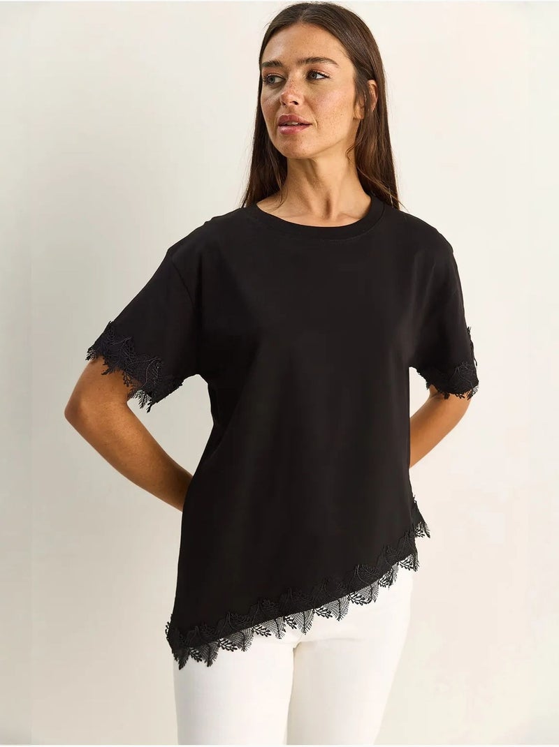 T-shirt oversize in cotone con girocollo lucci Nero - Kiabi