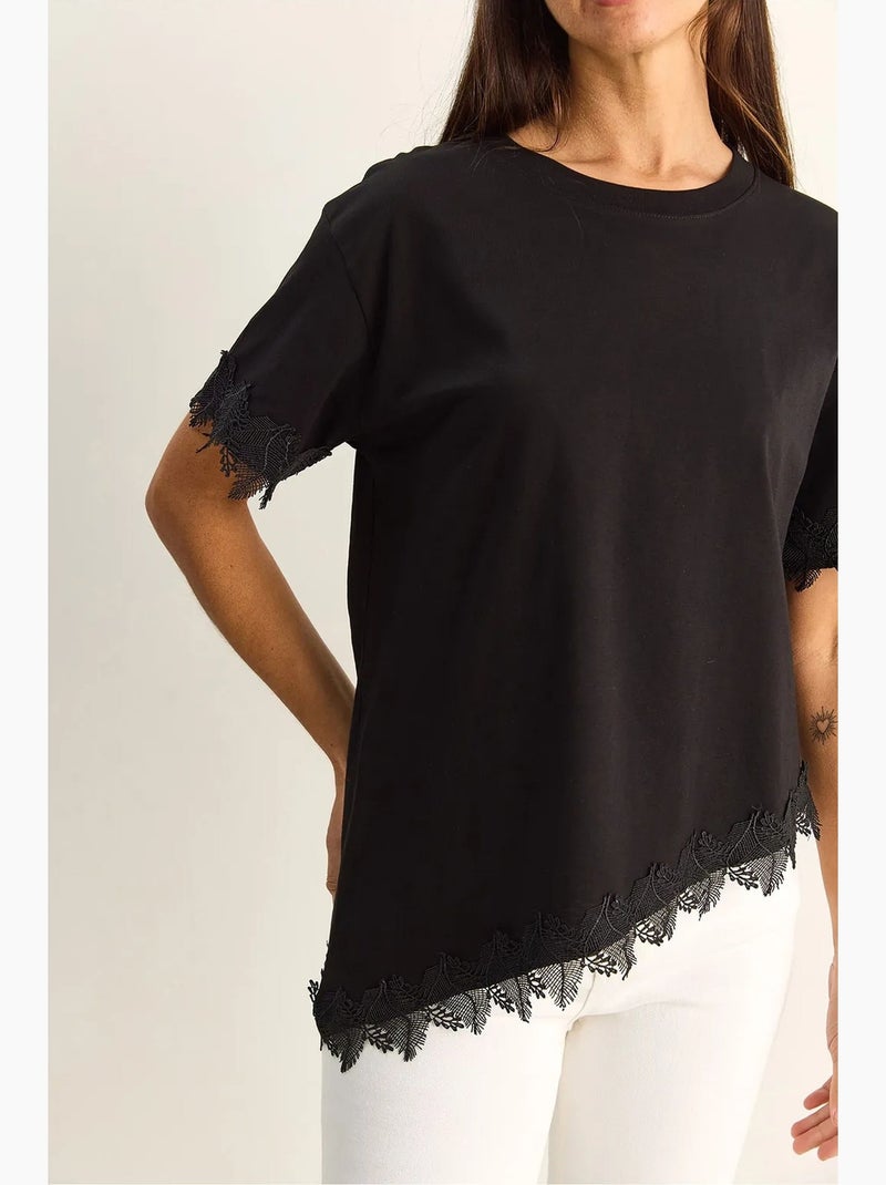 T-shirt oversize in cotone con girocollo lucci Nero - Kiabi