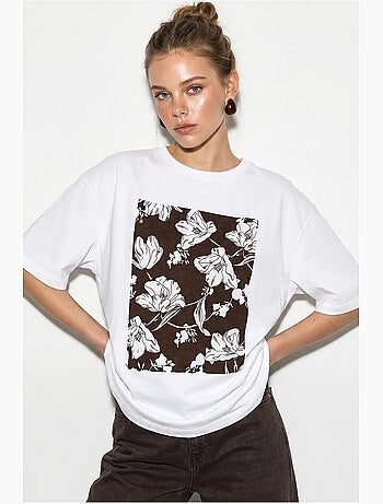 T-shirt oversize in cotone con stampa floreale lucci