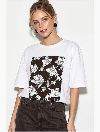 T-shirt oversize in cotone con stampa floreale lucci
