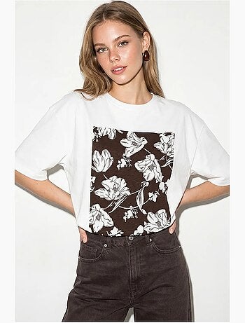 T-shirt oversize in cotone con stampa floreale lucci