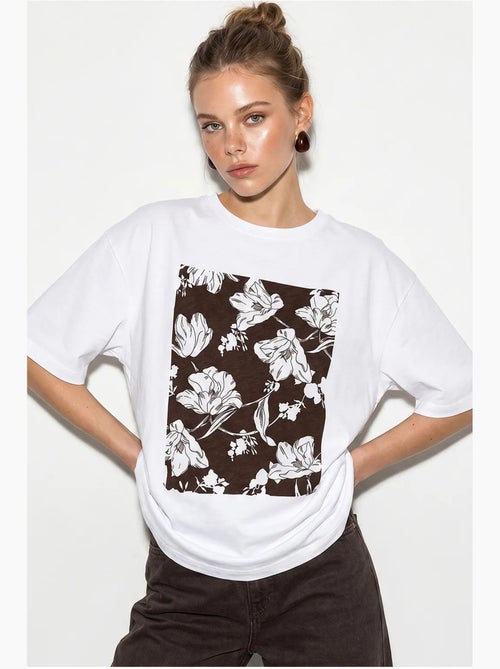 T-shirt oversize in cotone con stampa floreale lucci - Kiabi