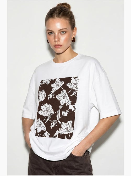 T-shirt oversize in cotone con stampa floreale lucci - Kiabi