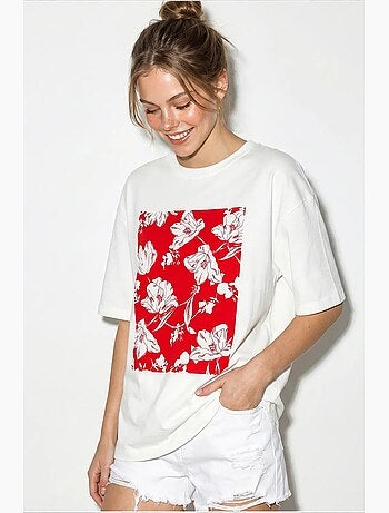 T-shirt oversize in cotone con stampa floreale lucci