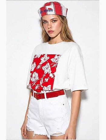 T-shirt oversize in cotone con stampa floreale lucci