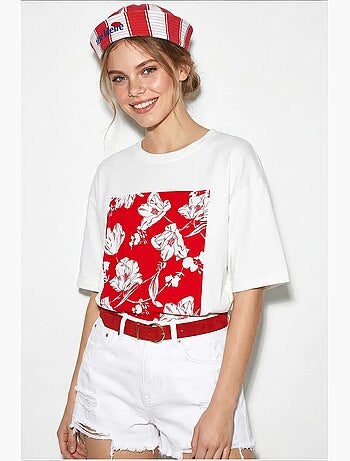 T-shirt oversize in cotone con stampa floreale lucci