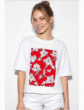 T-shirt oversize in cotone con stampa floreale lucci