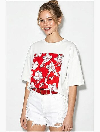 T-shirt oversize in cotone con stampa floreale lucci