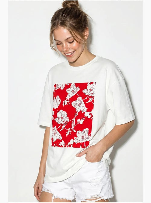 T-shirt oversize in cotone con stampa floreale lucci - Kiabi