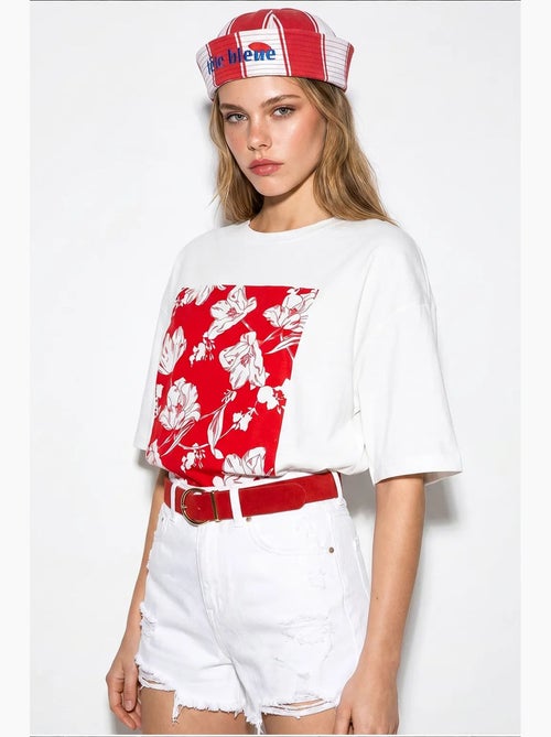 T-shirt oversize in cotone con stampa floreale lucci - Kiabi