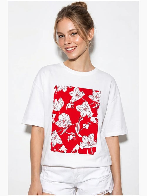 T-shirt oversize in cotone con stampa floreale lucci - Kiabi