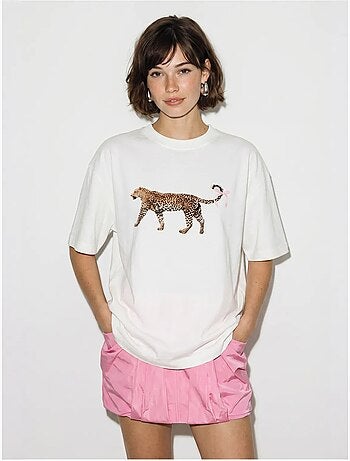 T-shirt oversize in cotone con stampa leopardata lucci