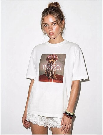 T-shirt oversize in cotone con stampa lucci