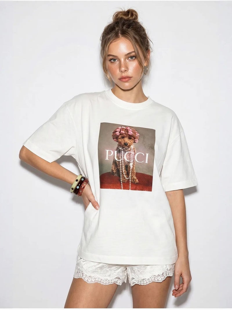 T-shirt oversize in cotone con stampa lucci Bianco - Kiabi