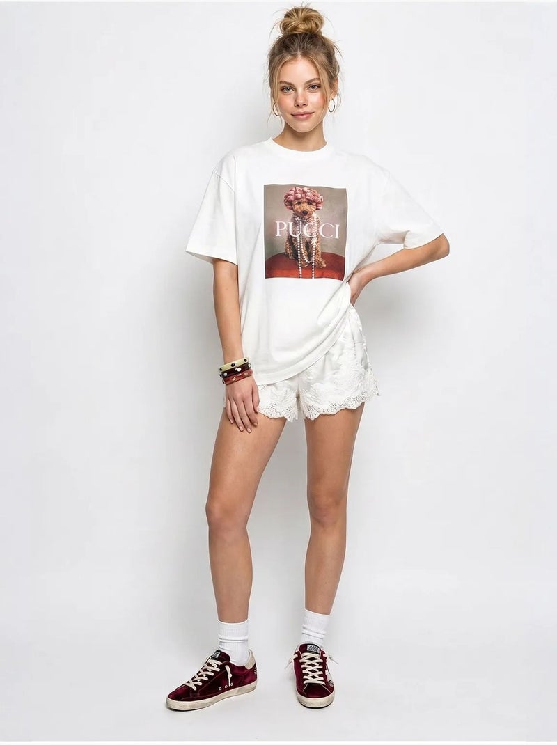 T-shirt oversize in cotone con stampa lucci Bianco - Kiabi