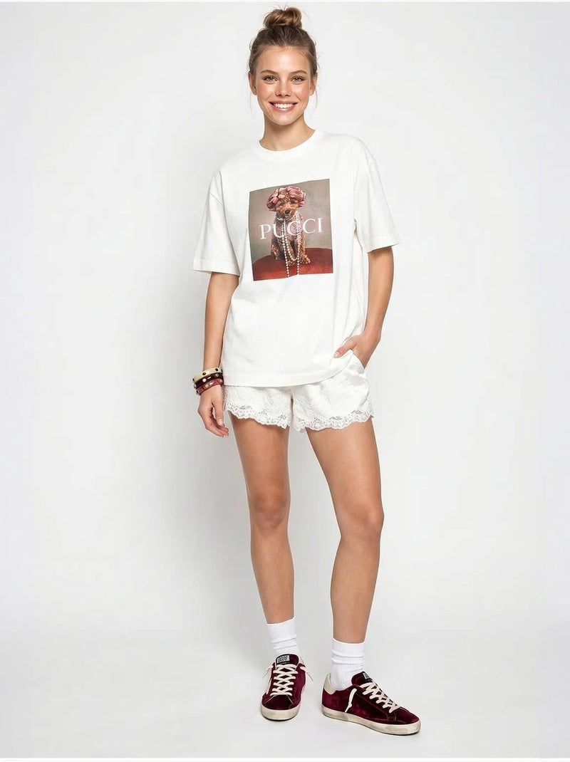 T-shirt oversize in cotone con stampa lucci Bianco - Kiabi