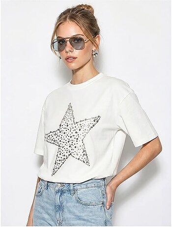 T-shirt oversize in cotone con stella di paillettes lucci