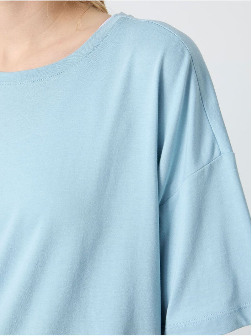 T-shirt oversize in cotone-modal con girocollo tommy Blu cielo - Kiabi