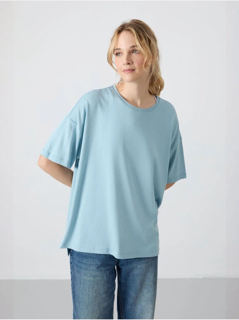 T-shirt oversize in cotone-modal con girocollo tommy Blu cielo - Kiabi