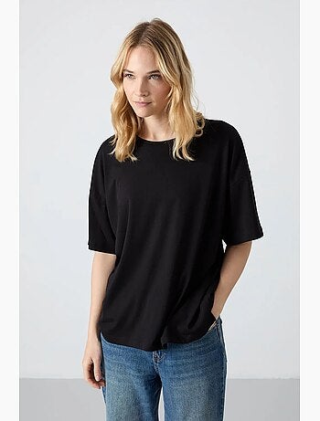 T-shirt oversize in cotone-modal con girocollo tommy