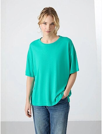 T-shirt oversize in cotone-modal con girocollo tommy