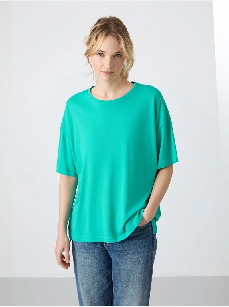 T-shirt oversize in cotone-modal con girocollo tommy Verde menta - Kiabi