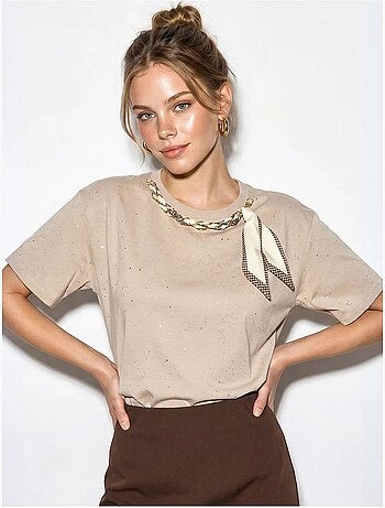 T-shirt oversize in jersey di cotone con girocollo lucci
