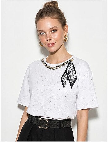 T-shirt oversize in jersey di cotone con girocollo lucci