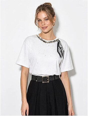 T-shirt oversize in jersey di cotone con girocollo lucci
