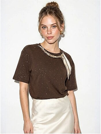 T-shirt oversize in jersey di cotone con girocollo lucci