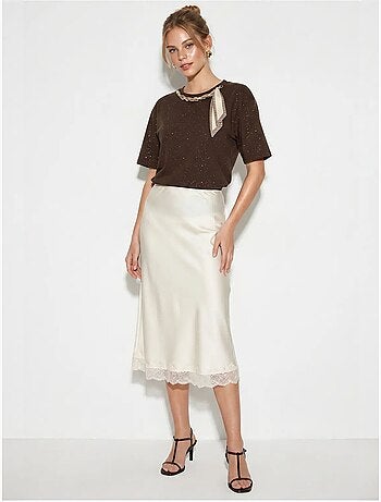T-shirt oversize in jersey di cotone con girocollo lucci