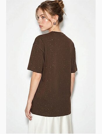 T-shirt oversize in jersey di cotone con girocollo lucci