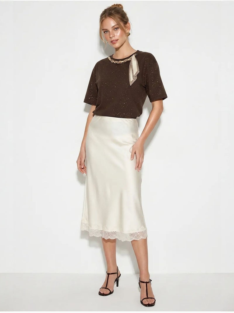 T-shirt oversize in jersey di cotone con girocollo lucci Marrone - Kiabi