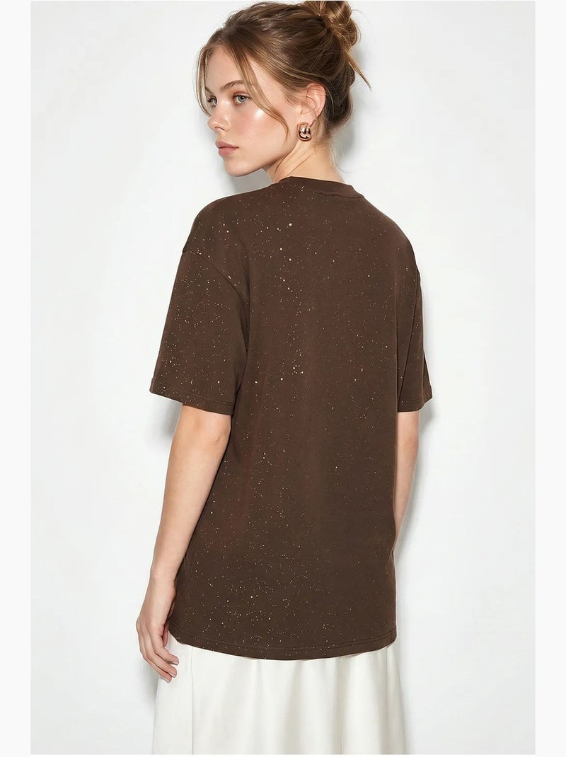 T-shirt oversize in jersey di cotone con girocollo lucci Marrone - Kiabi