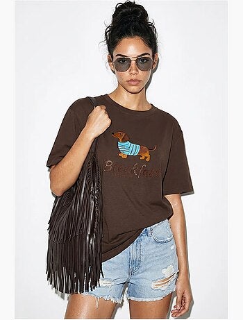T-shirt oversize in jersey di cotone stampata lucci